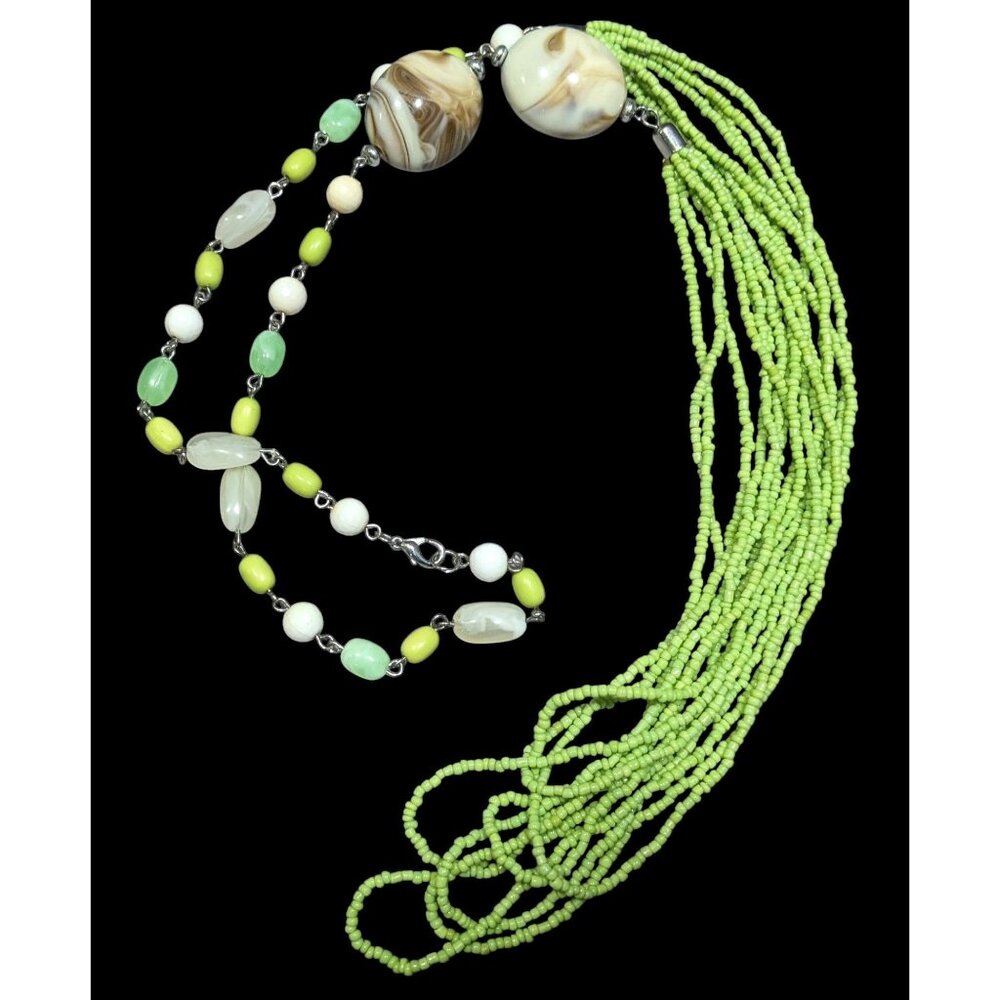 Vintage Fairycore Green Glass And Acrylic Beaded Necklace